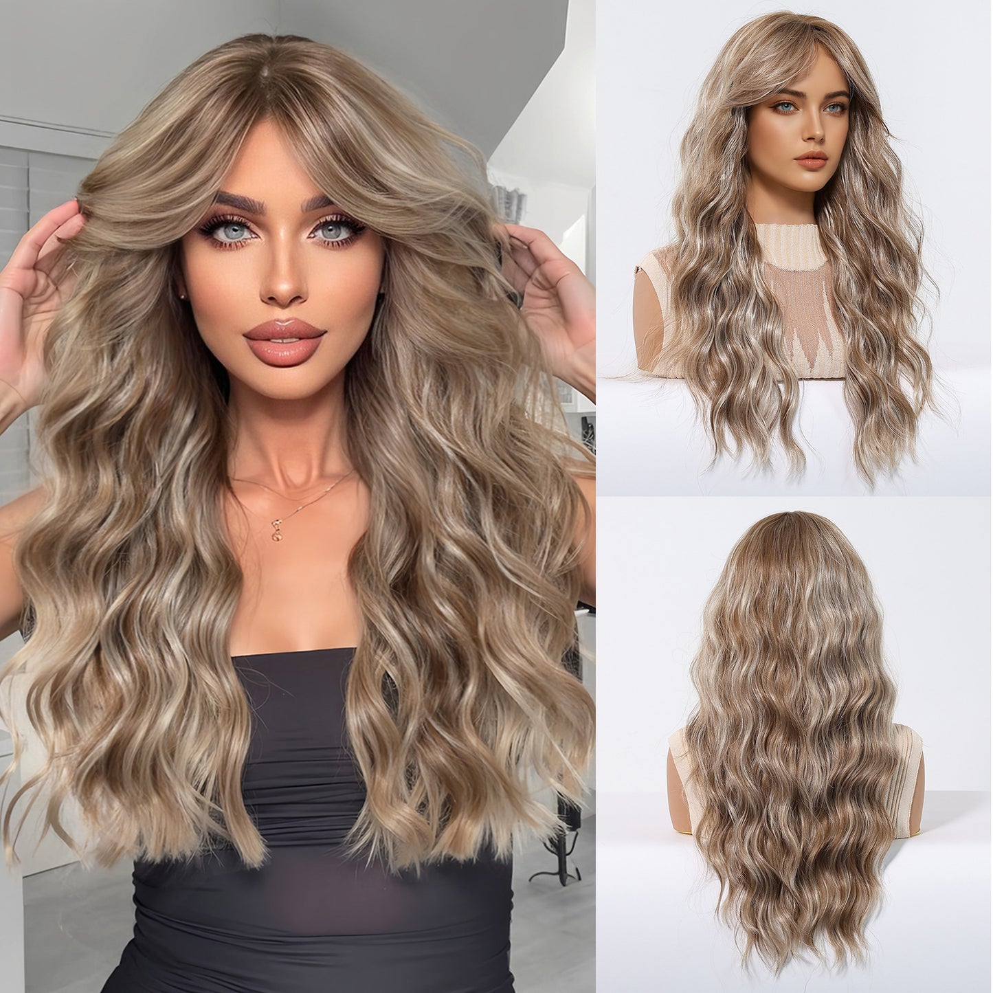 White Gold Color Barbie Wind Big Wave Curly Hair Fluffy Wig Long Curls