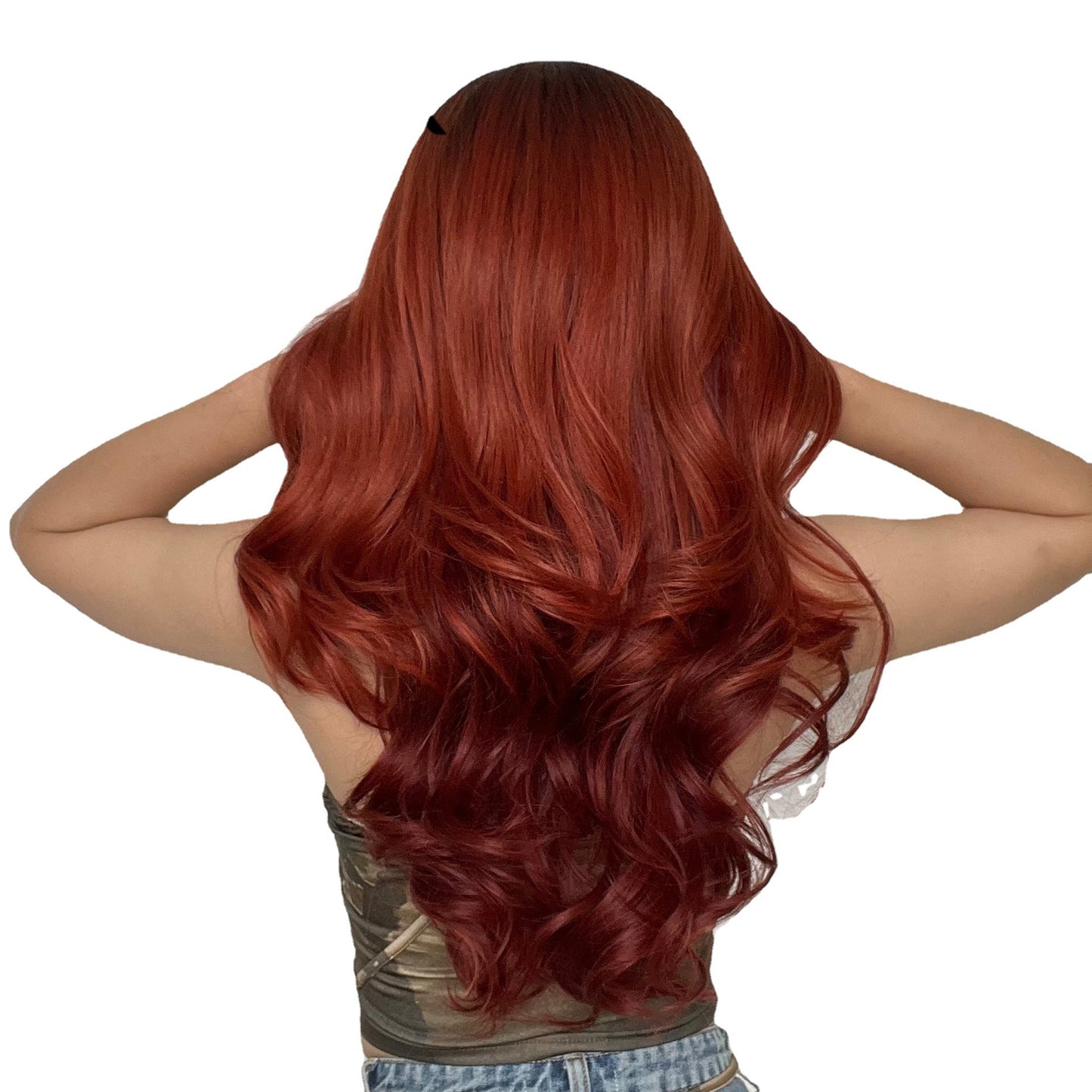 Red Hair Color Mid-length Curly Halloween Synthetic Wigs Air Long Straight Wig