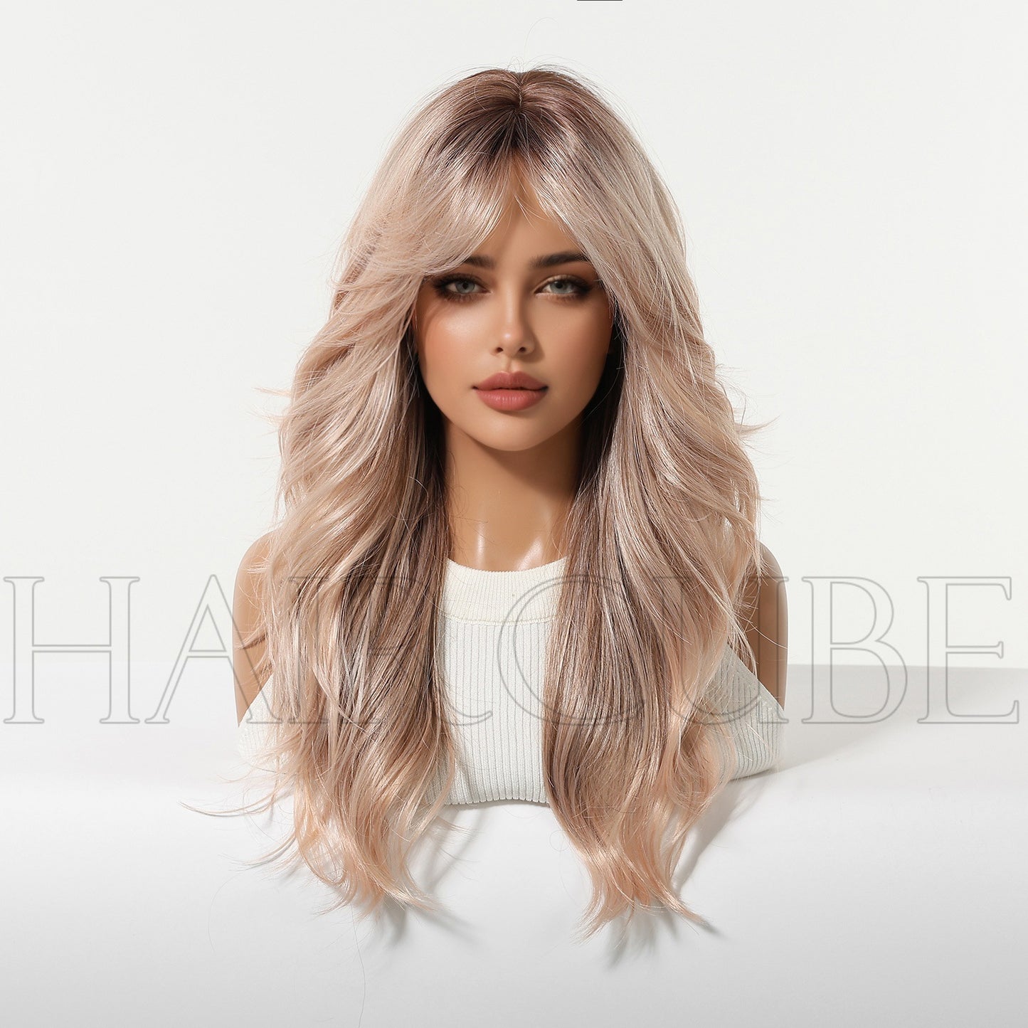 Hair Headgear Wave Dance Show Performance Bangs Lotus Pink Atmosphere Wig Long Curls