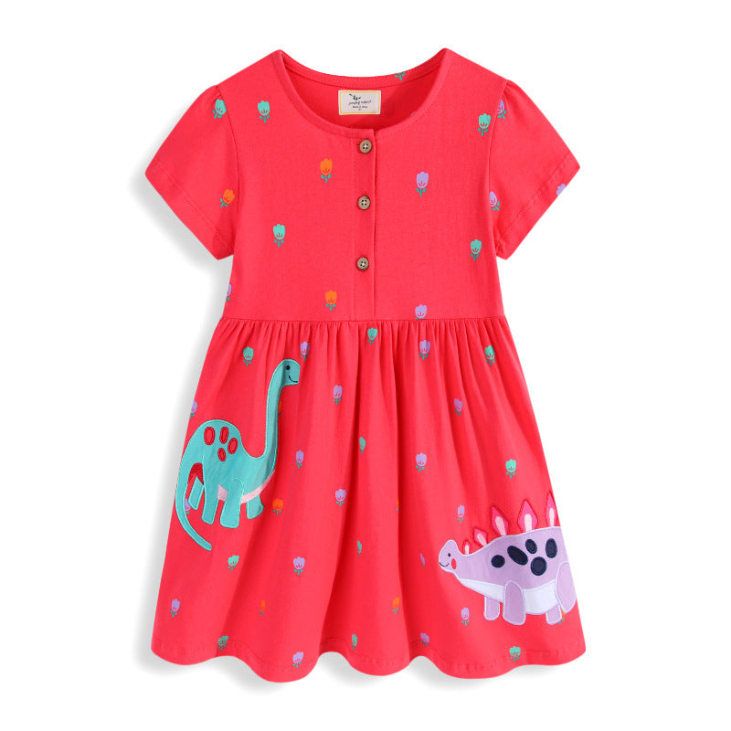 Short-sleeved Knitted Cotton Cute Embroidered Princess Children's Dress