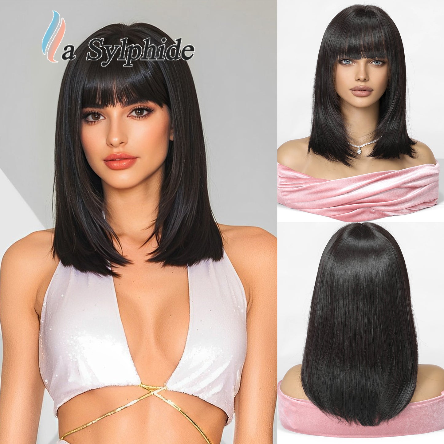 Women's Lightweight Breathable Mid-length Natural One-piece Collarbone Simulation Full Wig Short Straight Hair