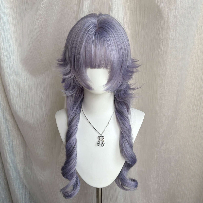 Female Bangs Purple Warped Jellyfish Head Curly Hair Universal Natural Long Straight Wig