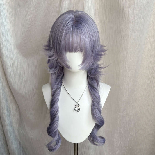 Female Bangs Purple Warped Jellyfish Head Curly Hair Universal Natural Long Straight Wig