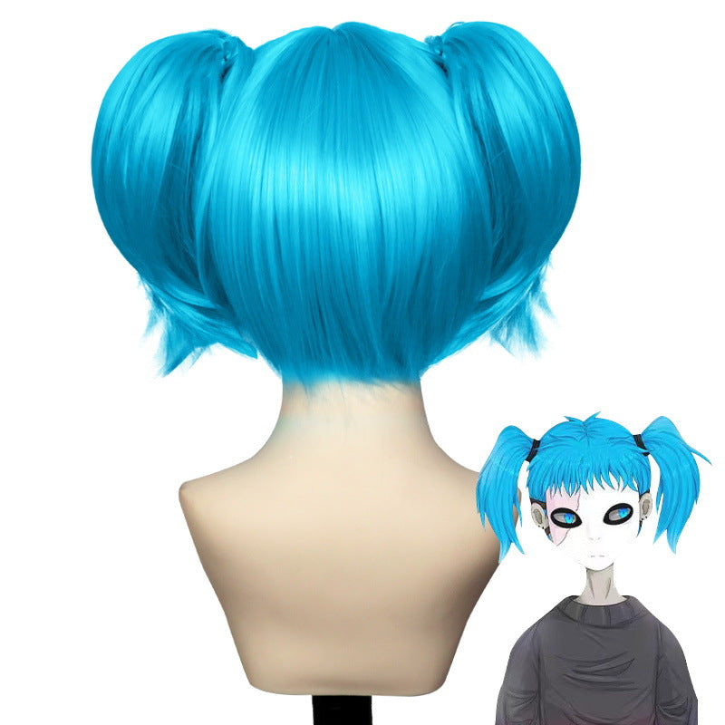 Trendy Face Blue Cute Double Ponytail Cos Wig