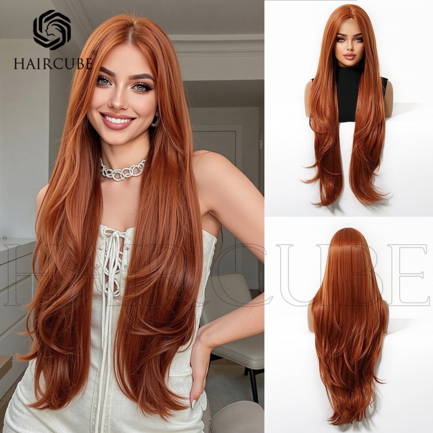 Gray White Gold Color Brown Head Long Straight Wig