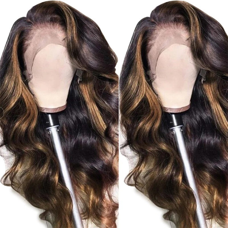 Medium Dyed Gradient Gold Curly Fiber Synthetic Wig Long Curls