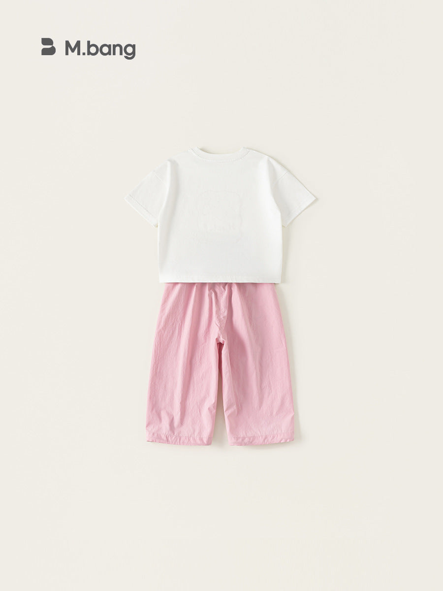 Children's Woven Clothing White T-shirt Pink Pants Two-piece Casual Wear Children's Suit