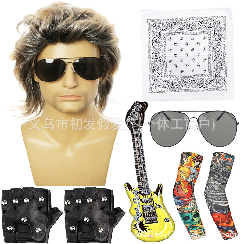 Men's Vintage Party Dress Up Rock Long Cos Wig