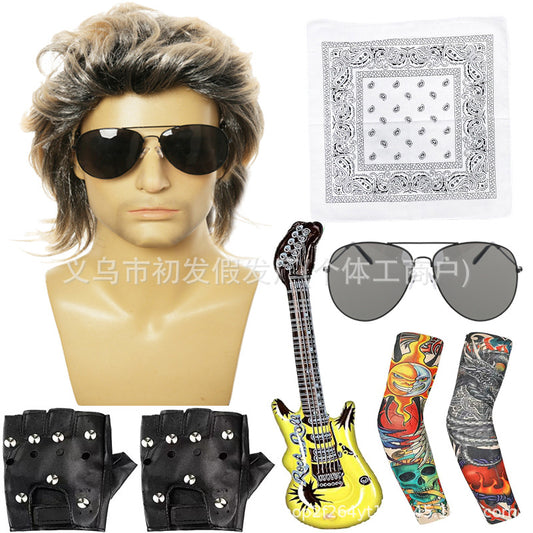 Men's Vintage Party Dress Up Rock Long Cos Wig