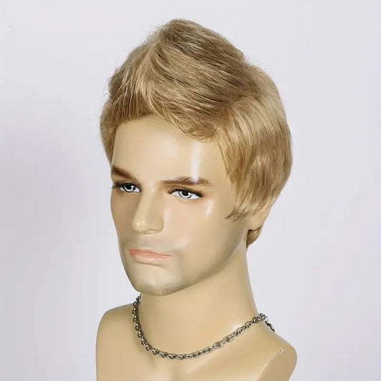 Men's Short Hair Mixed Golden Fluffy Fiber Men's Wig