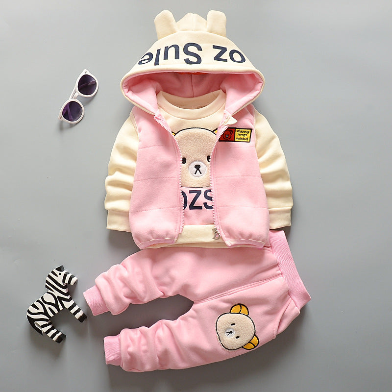 Children's Fleece-lined Sweater Handsome Boys Clothes Two-piece Children's Suit