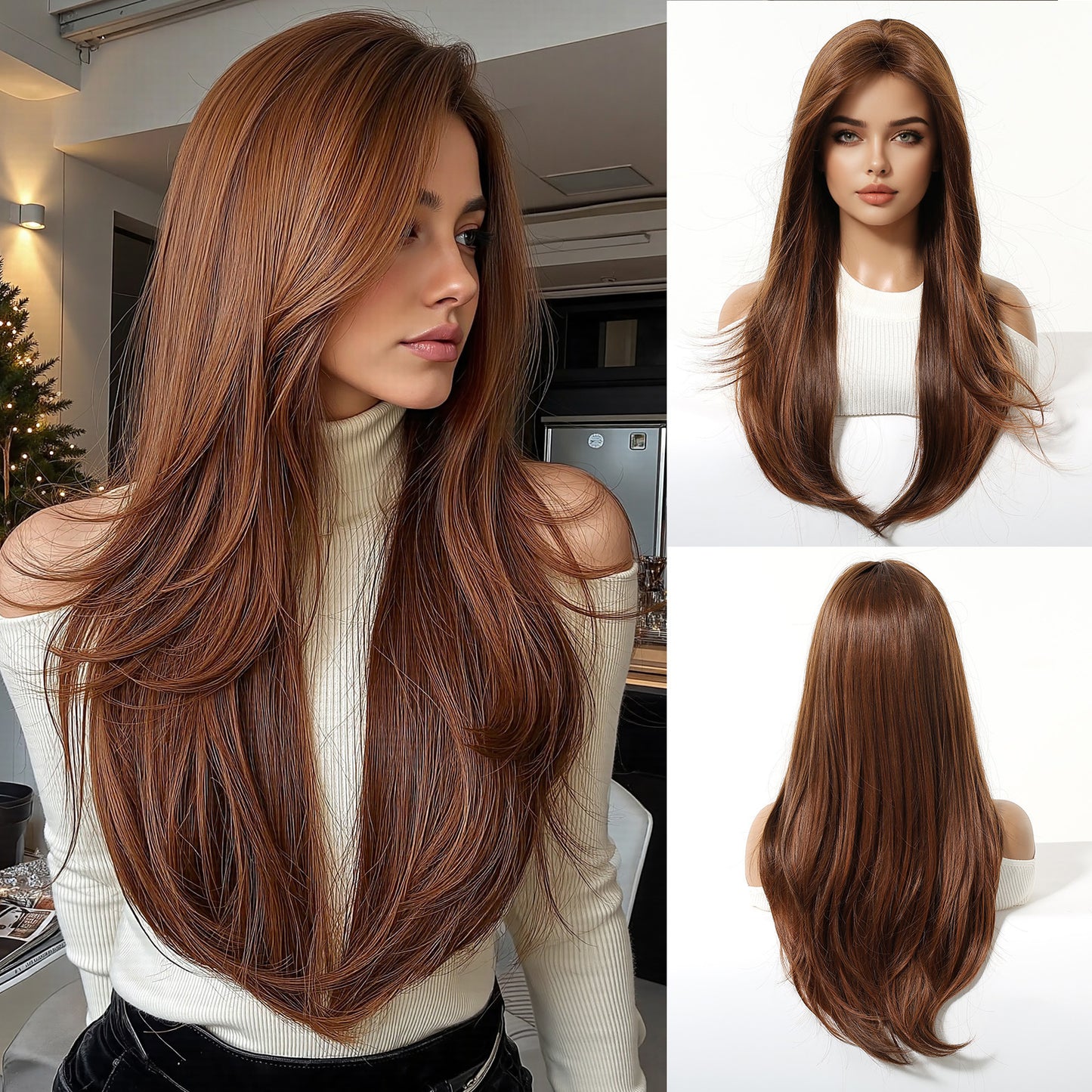 Bangs Face Trimming High-level Natural Black Long Straight Wig