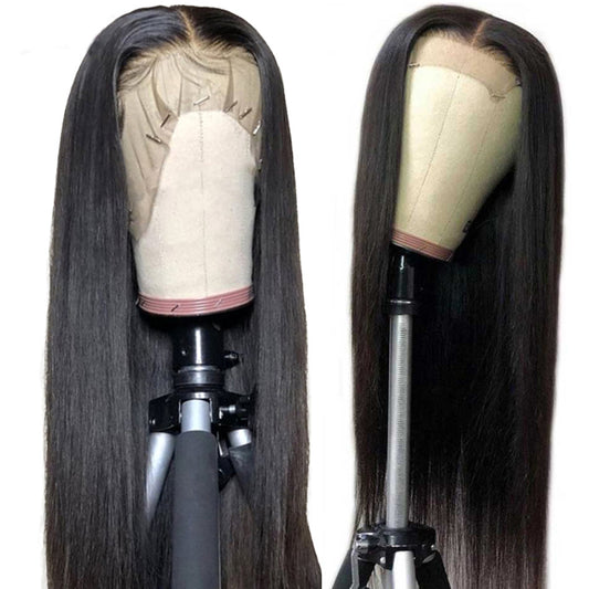 Hand-woven Front Lace Head Cover Black Hair Synthetic Long Straight Wig