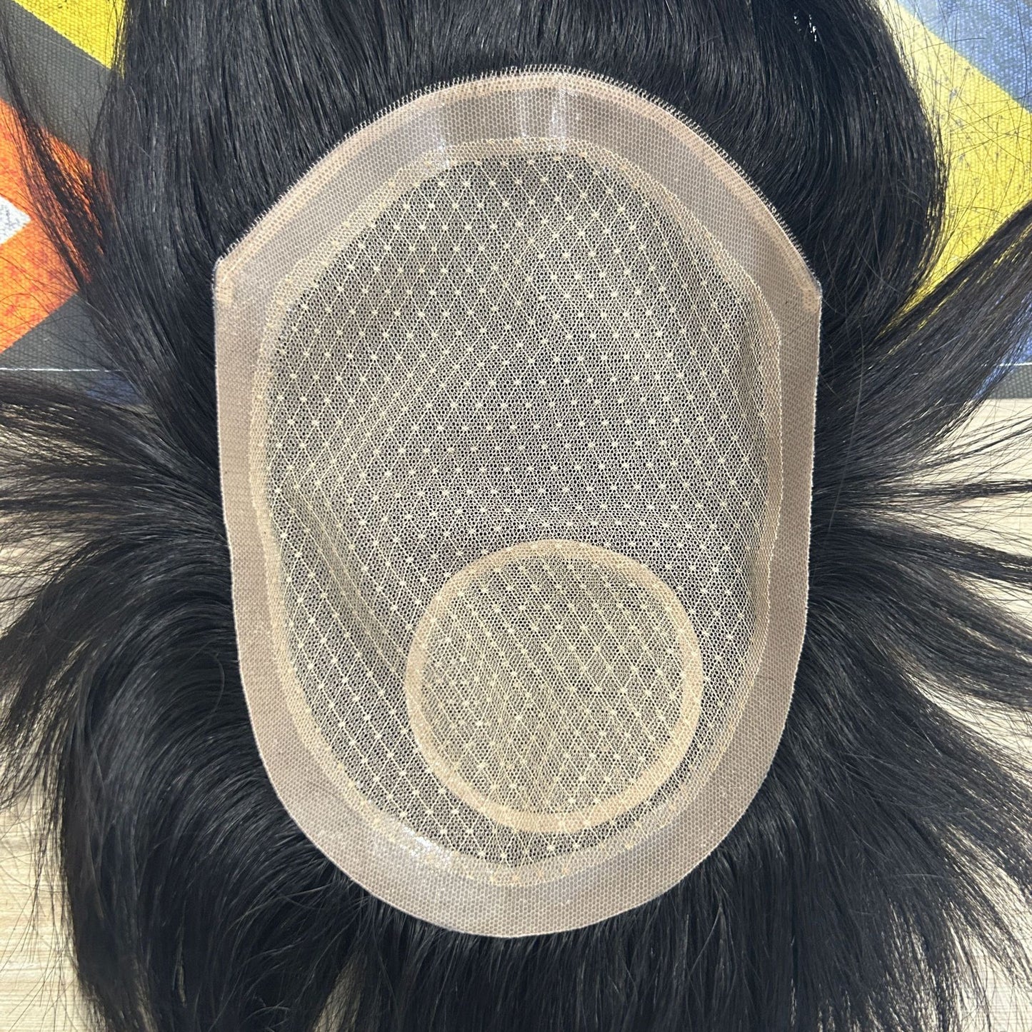 Men's Net Spinning Invisible Breathable Real Hair Hairpiece Hand Woven Top Wig