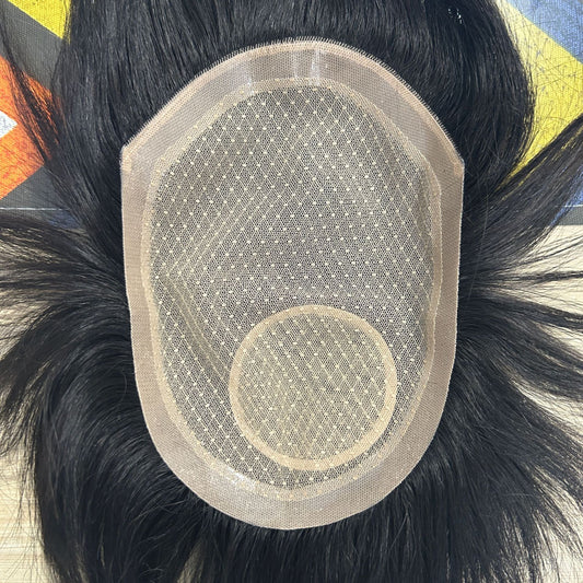 Men's Net Spinning Invisible Breathable Real Hair Hairpiece Hand Woven Top Wig