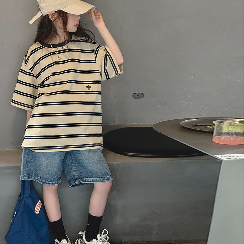 Children's Western Style Striped Short Sleeve Medium Children's Suit