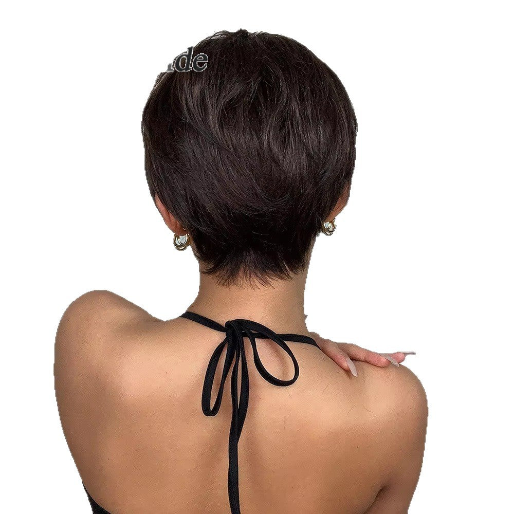 Female Rose Net Mechanism High Temperature Resistance Wig Short Straight Hair