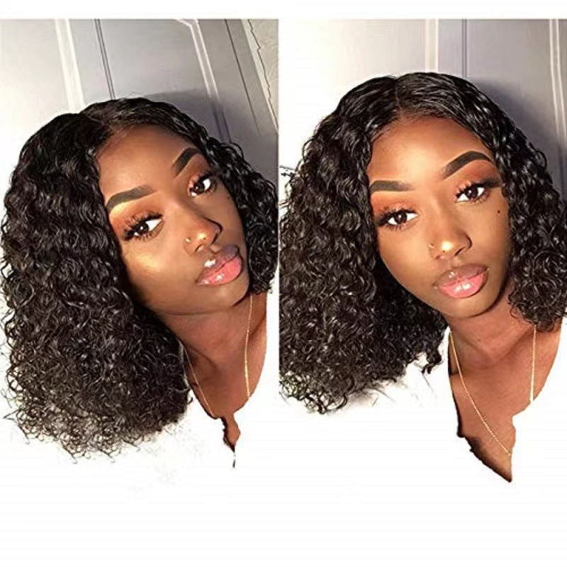 Women's African Black Medium Small Roll Afro Chemical Wig Short Curly Hair