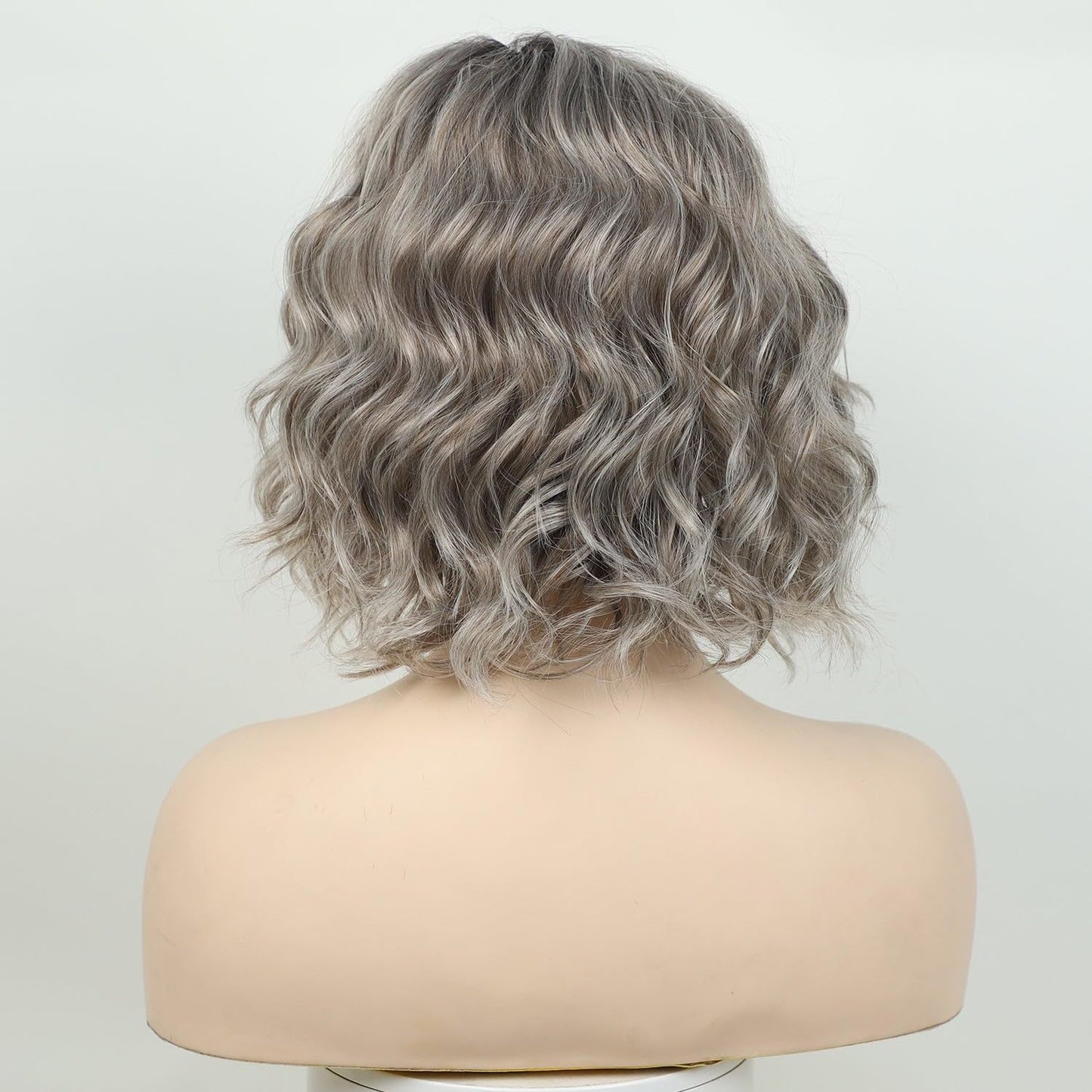 Women's Split Mid-length Gray Gold Gradient Water Ripple Synthetic Wig Short Curly Hair