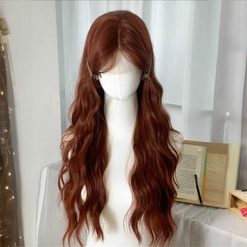 Front Lace Caramel Red Brown Korean Gentle Water Ripple Curly Wig Long Curls