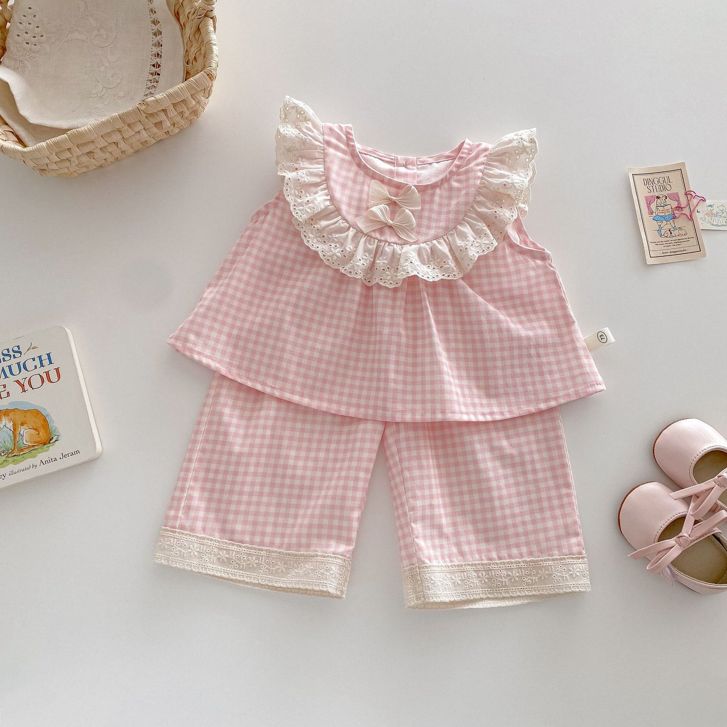 Children's Small Left Right Summer Korean Style Bow Doll Shirt Pants Children's Suit