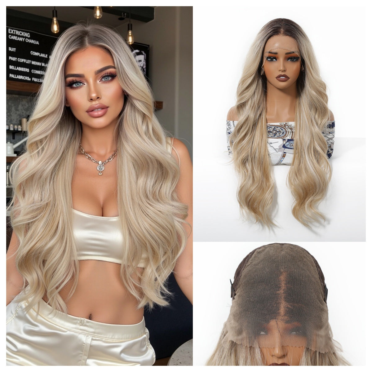 Area Lace Female Light Brown Dyed Curly Hair Wig Long Curls