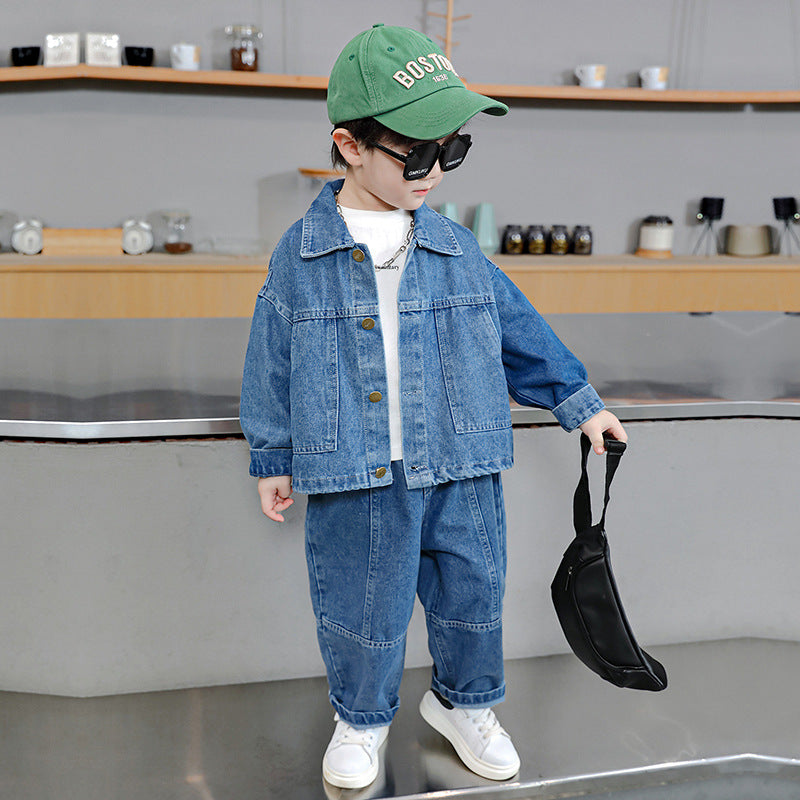 Clothing Korean Style Solid Color Denim Trendy Small Children's Suit