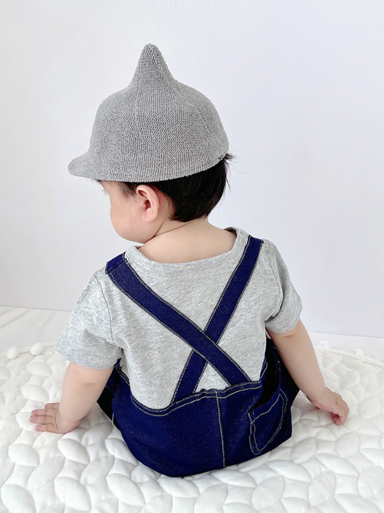 Summer Thin Fake Two Pieces Jumpsuit Class Pure Cotton Born Jumpsuit, Climbing Suit
