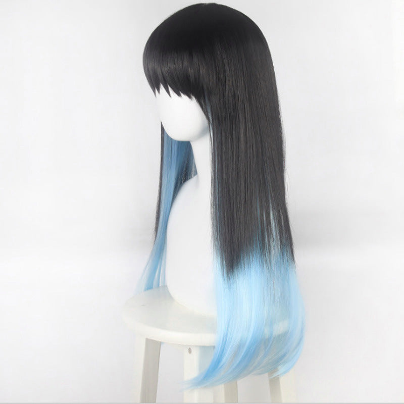 Anime No Hours Transparent Black Gradient Blue Straight Cos Wig