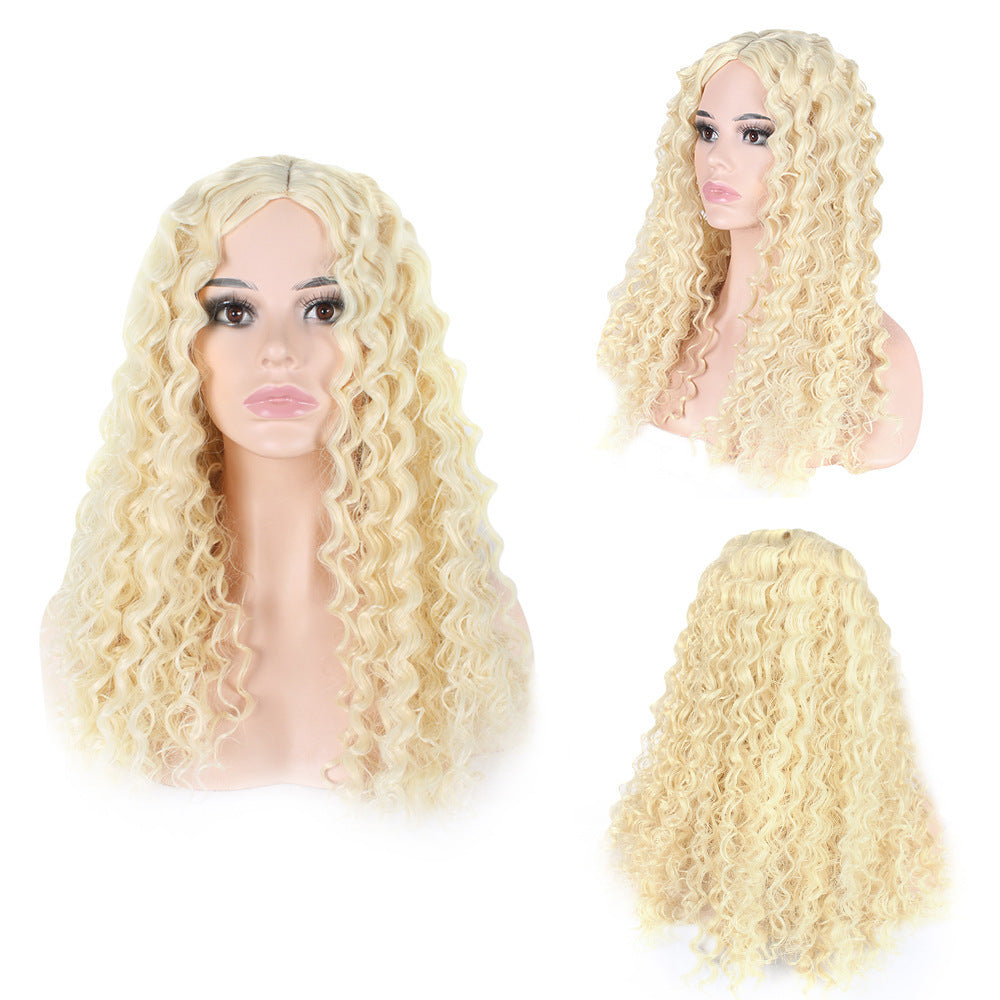Women's Wrapped Tube Curly Hair African Small Brown Fiber Wig Long Curls
