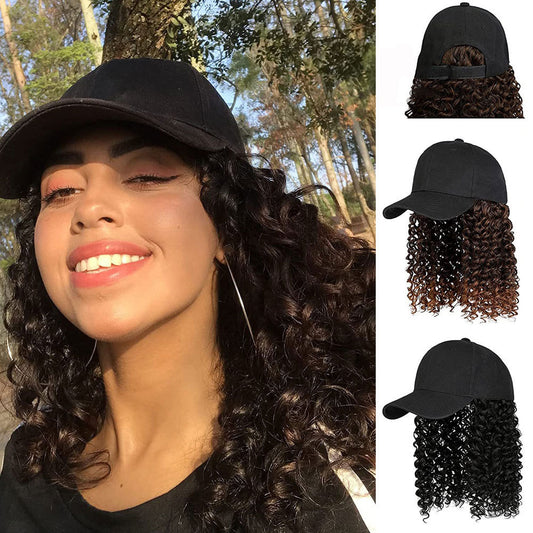 African Long Black Baseball Cap Integrated Screw Wig Short Curly Hair