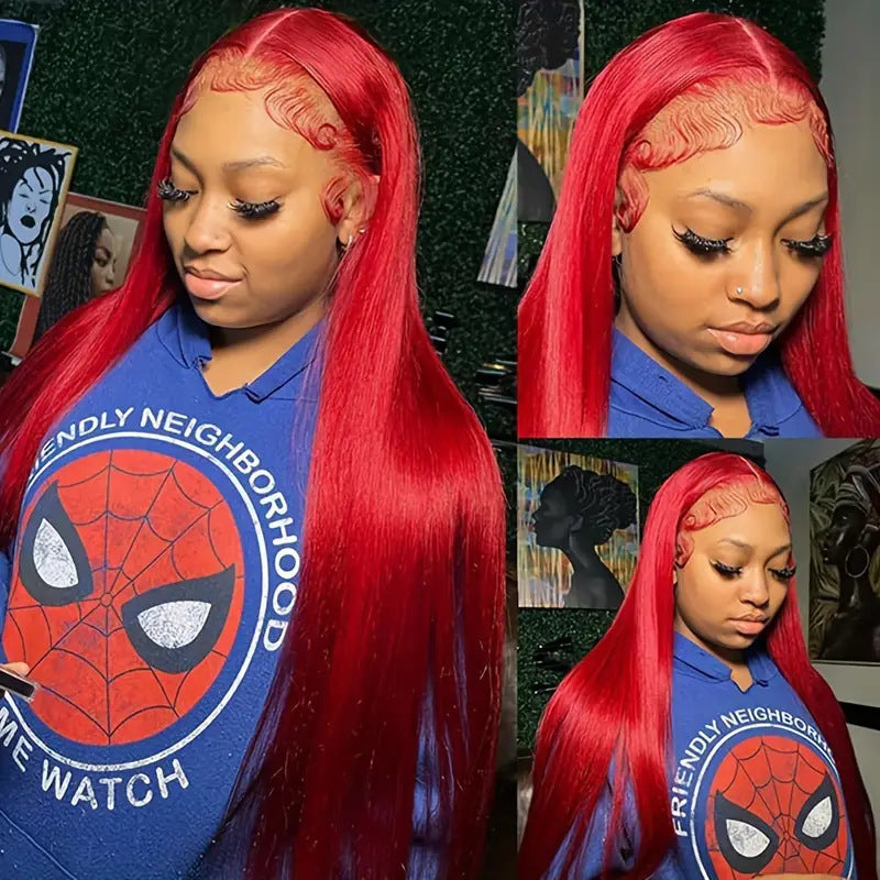 Slouchy Cool Wine Red Front Lace Long Straight Wig