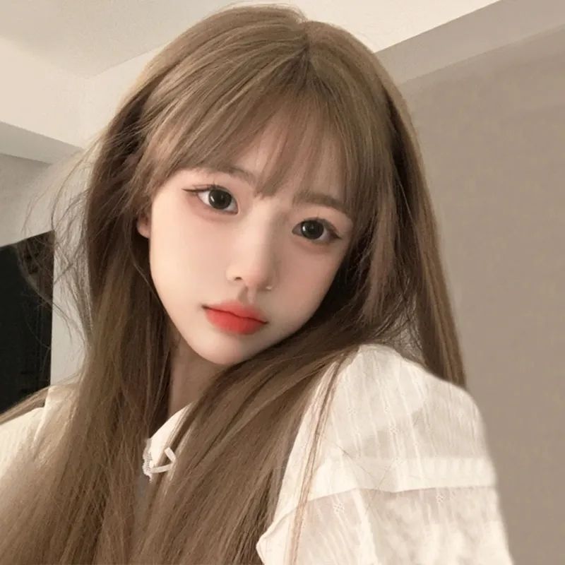 Bean Female Hair Cold Heart Straight Air Bangs Daily Wig Long Curls