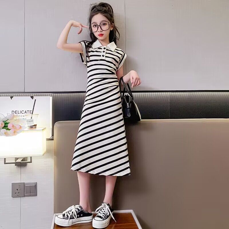 Children's Sundress Design Collar Striped Summer Casual Fashion Children's Dress