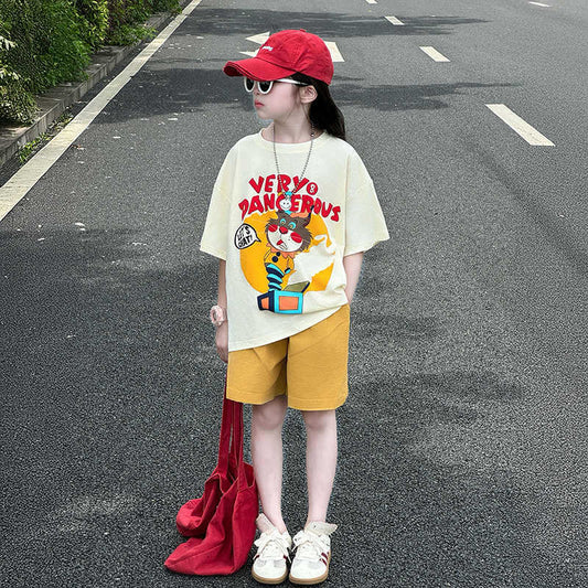 Boys Cartoon Kitten Short Sleeve Shorts Children's Suit
