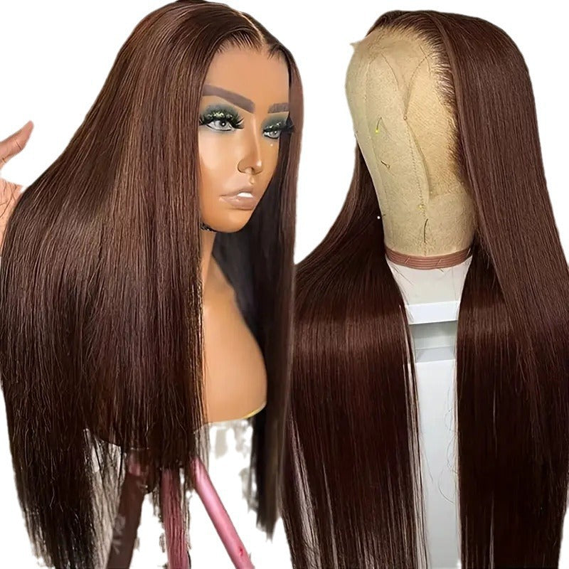 Light Brown Front Lace Human Wigs Long Straight Wig