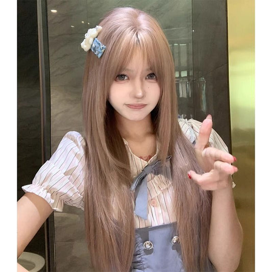 Women's Layers Refined Hair Powder Brown Team Long Straight Wig