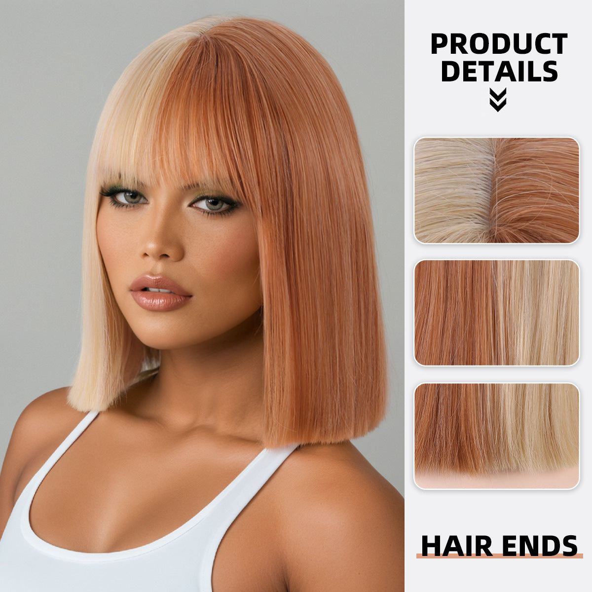 Head Female Dyed Bangs Gradient Two-color Wig Short Straight Hair