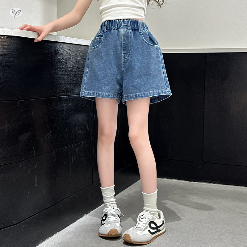Children's Denim Shorts Western Style Bow Older Children's Pants