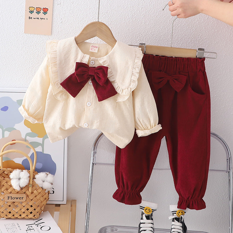 Spring Long Sleeve Fashionable Bow Shirt Children's Suit