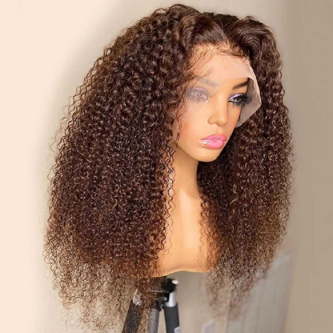 Front Lace Brown African Small Curly Hair Fiber Brazilian Curved Wig Long Curls