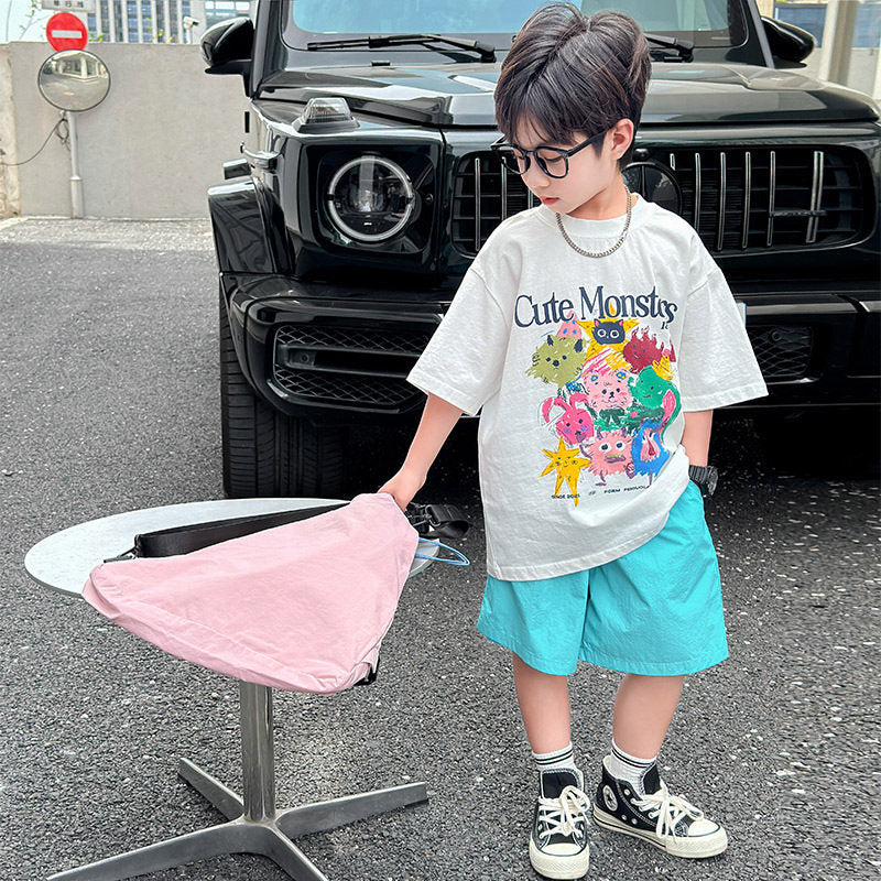 Children's Boy's Short-sleeved Pure Cotton Summer Dress Middle Big Children's T-shirt