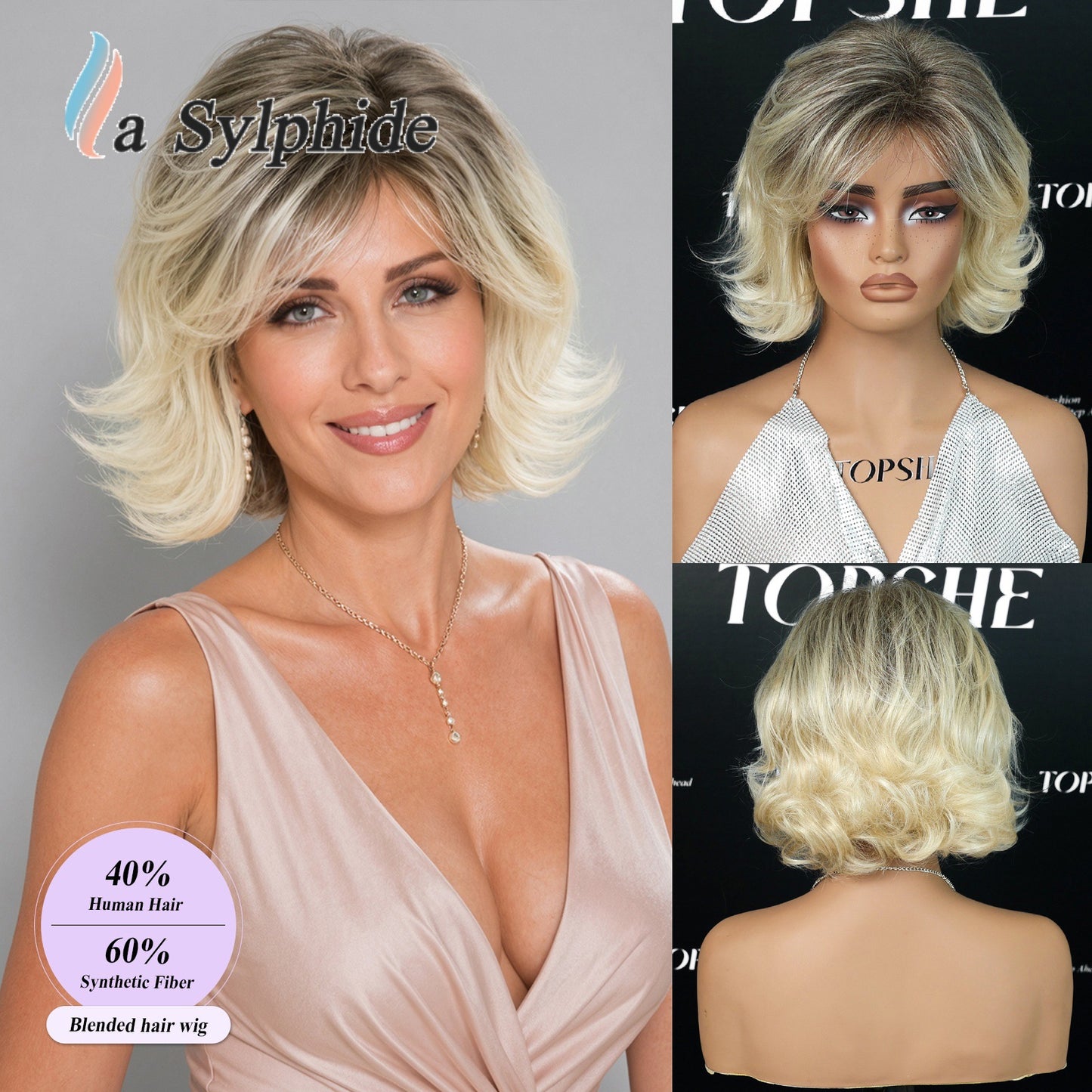 Chemical Fiber Texture Gray White Rose Net Man Wig Short Straight Hair