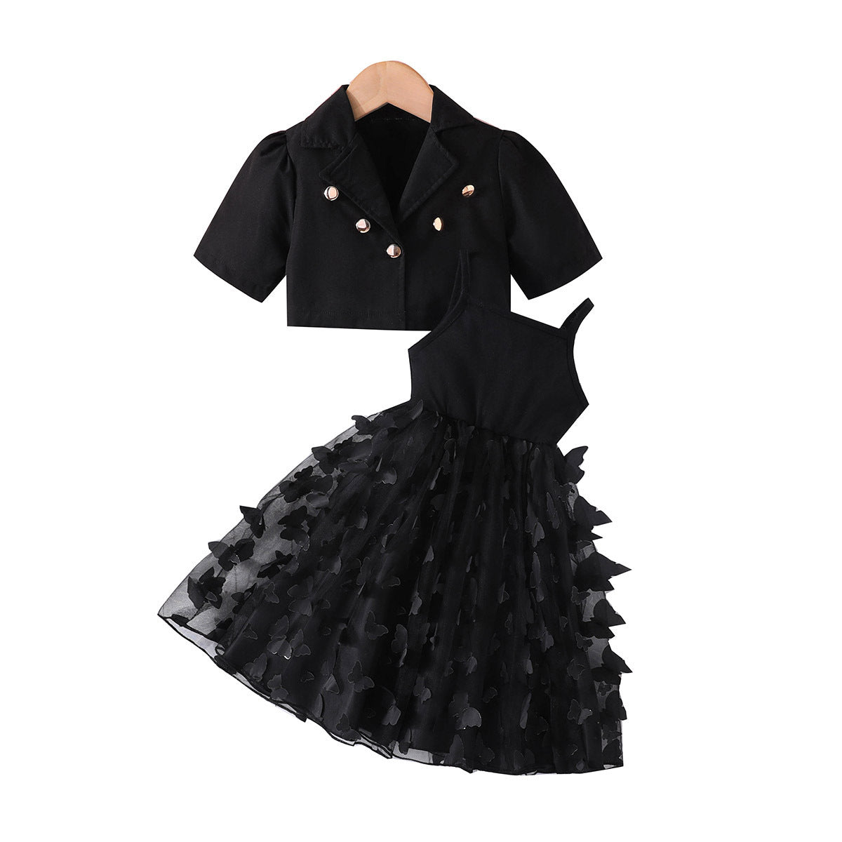 Butterfly Mesh Camisole Long Skirt Two-piece Children's Suit