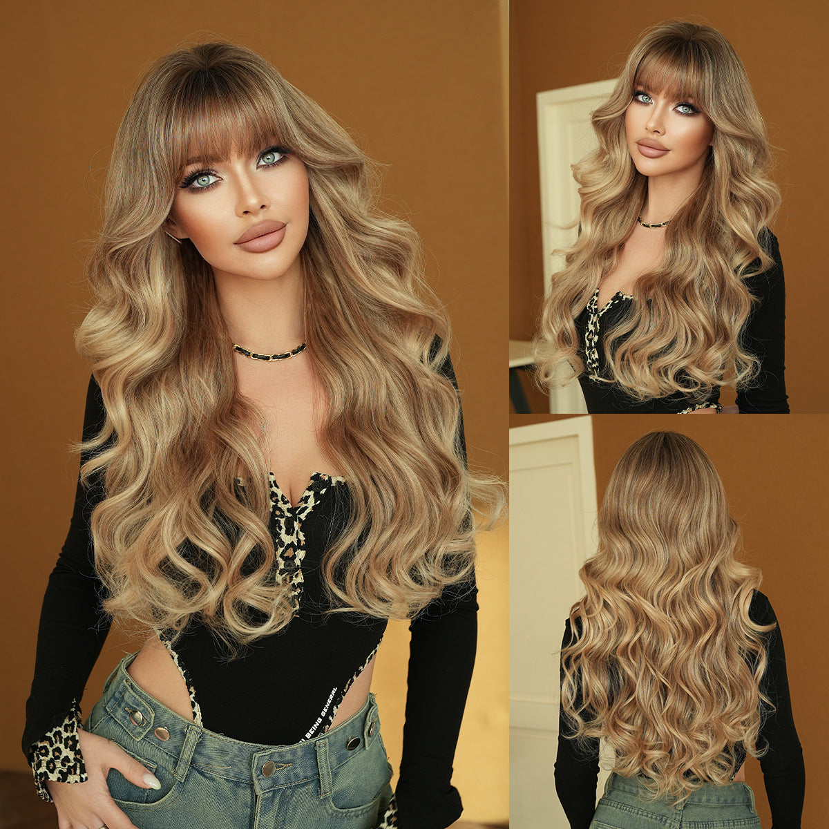 Gradient Female Head Dyed Hair Natural Curly Big Wave Air Wig Long Curls