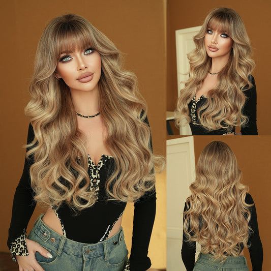 Gradient Female Head Dyed Hair Natural Curly Big Wave Air Wig Long Curls