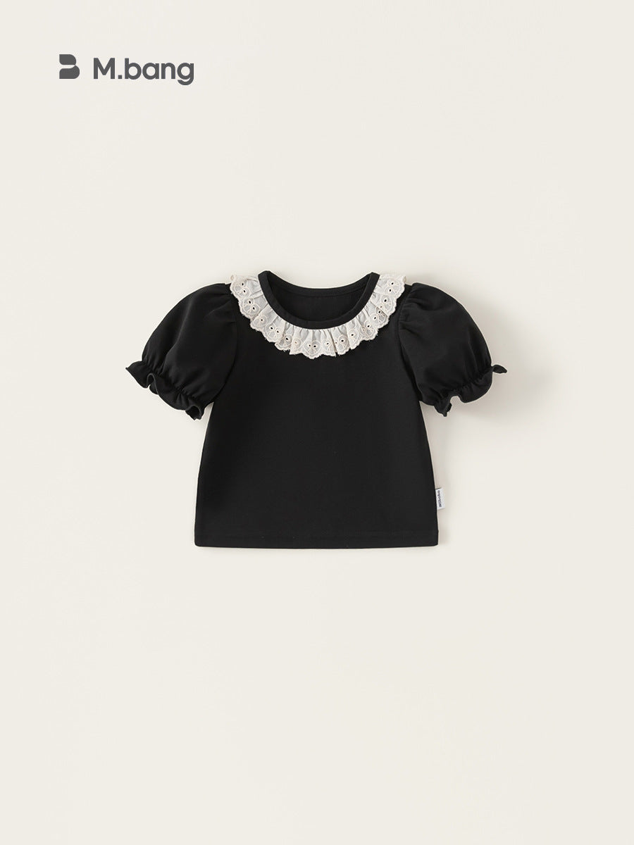 Children's Solid Color Lace Collar Summer Sweet Children's T-shirt