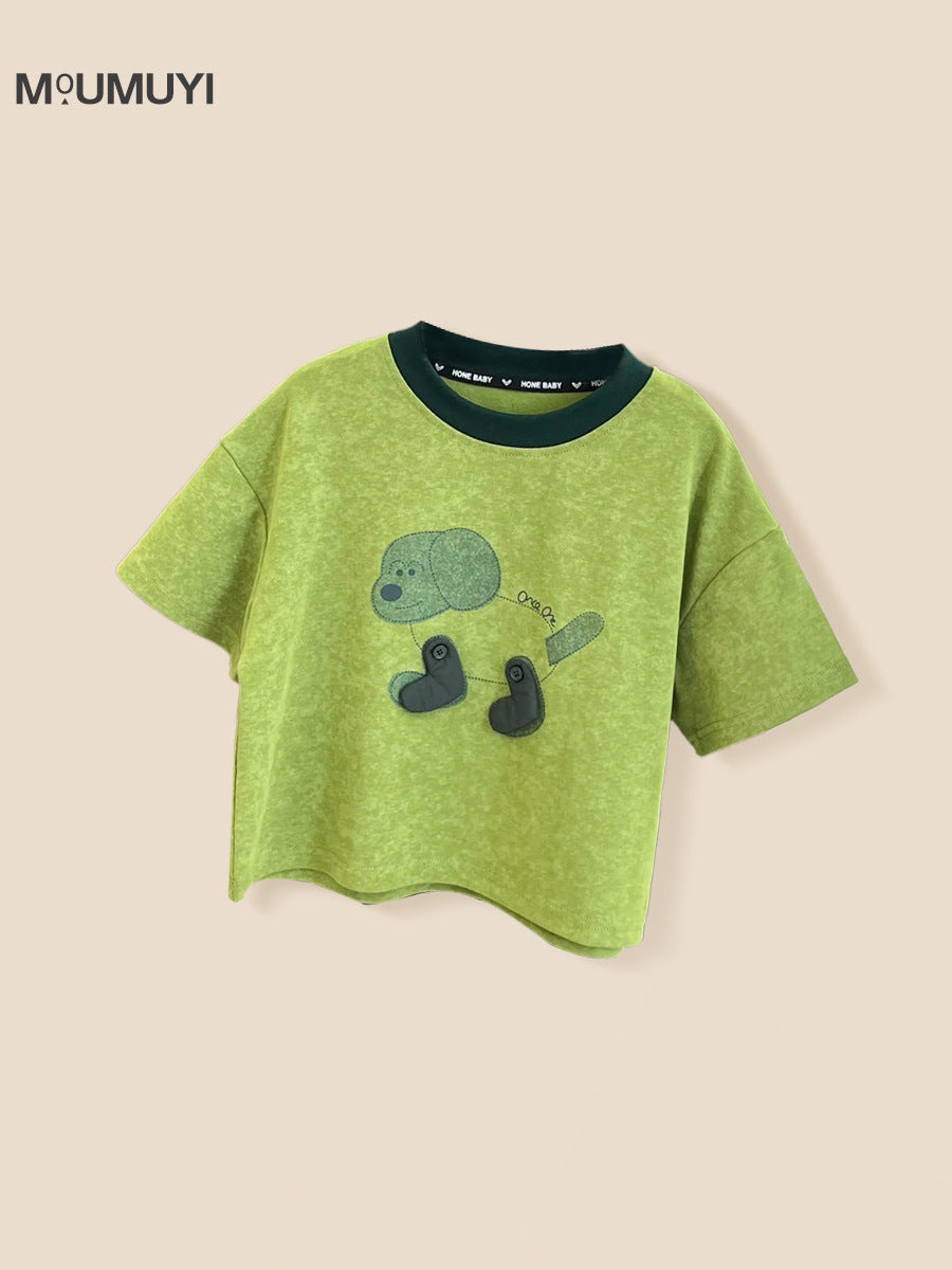 Children's Loose Color Matching Top Thin Round Neck Short Sleeve Puppy Children's T-shirt