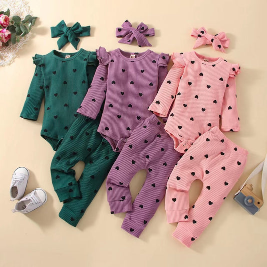 Heart Printing Romper Long-sleeved Trousers Bow Jumpsuit, Climbing Suit