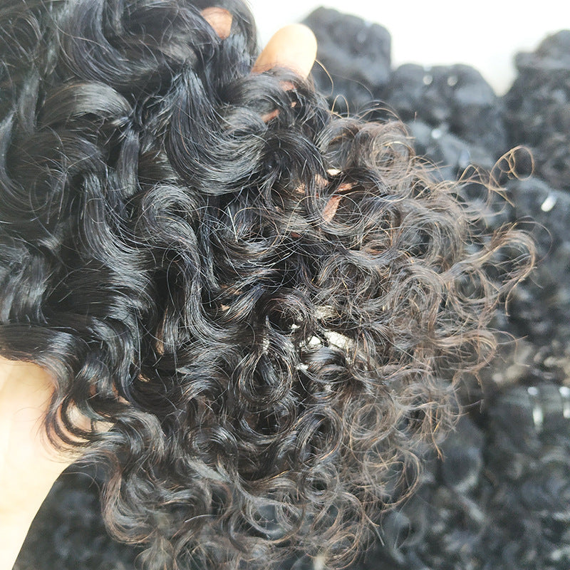 Slouchy Human Water Wave Black Bundles Real Hair Wig